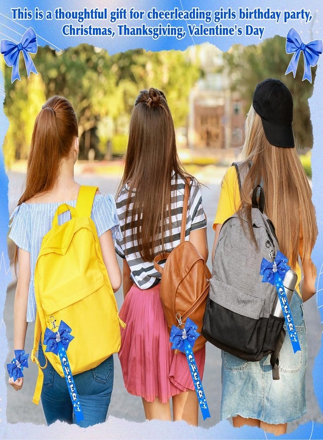 Aurelema 18 Pcs Cheer Ribbon Glitter Cheerleader Bow Keychain Cheerleading Pin Holder Accessories Gifts for Girls(Blue) - Image 4
